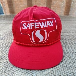 Vintage Safeway Trucker Hat Red Single Stitch Cap by San Sun Adjustable Grocery
